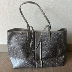 Tory Burch Gemini Link LG Leather Tote Bag Beige